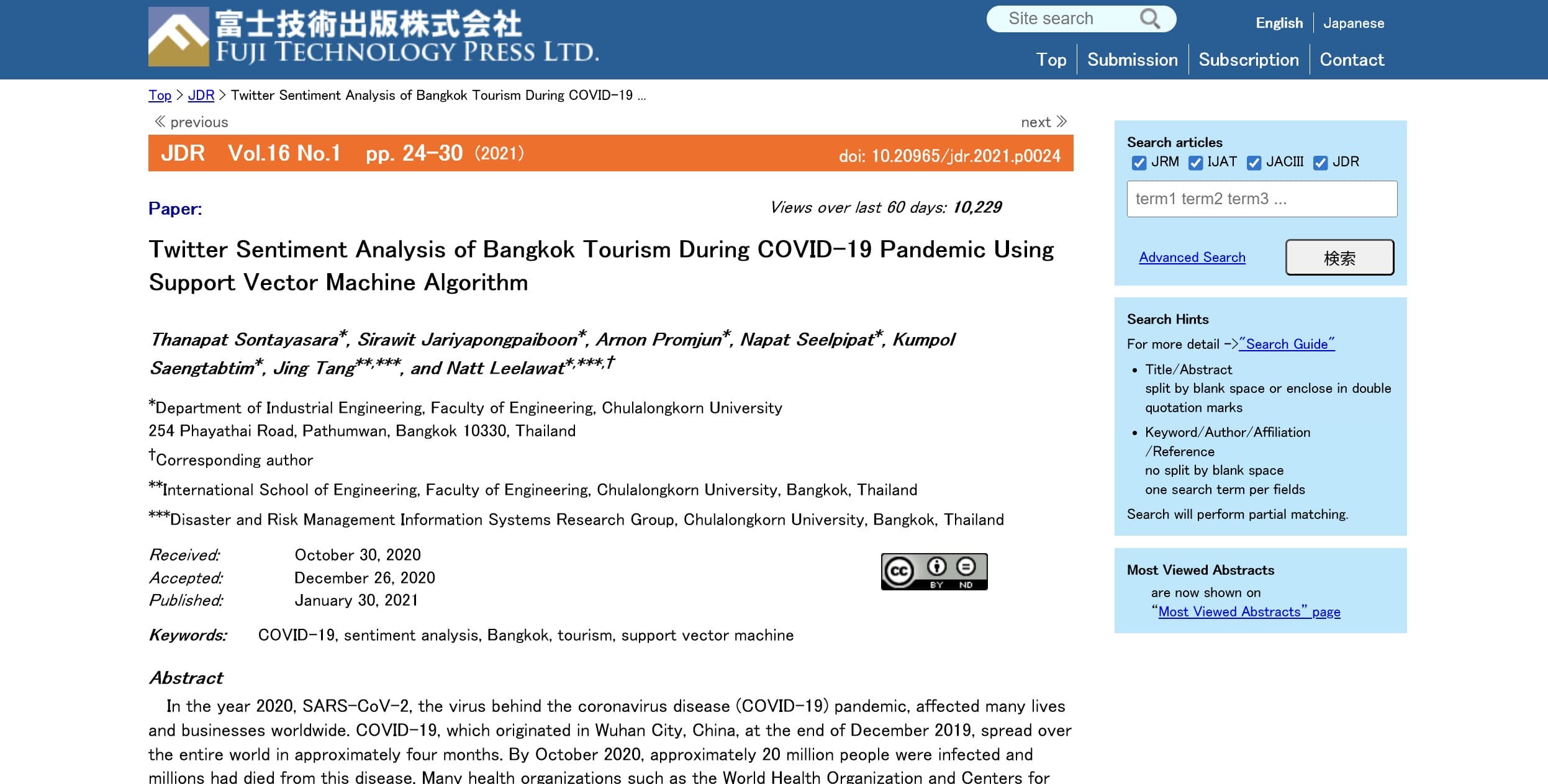 Twitter Sentiment Analysis of Bangkok Tourism During COVID-19 preview